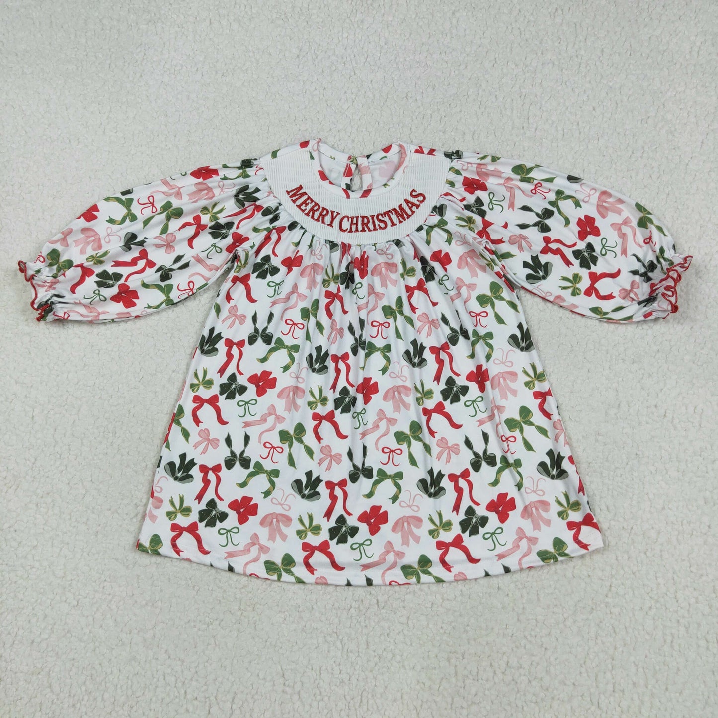 Girl Merry Christmas Smocked Dress