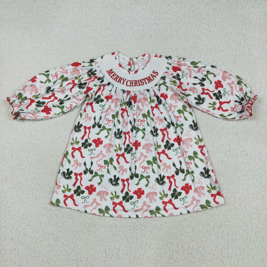 Girl Merry Christmas Smocked Dress