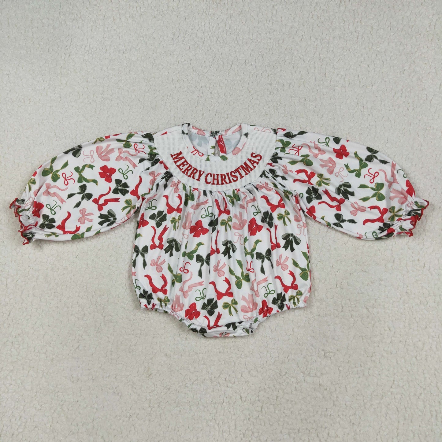 Girl Merry Christmas Smocked Bubble