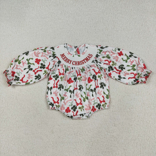 Girl Merry Christmas Smocked Bubble